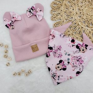 Komplet czapka z uszkami i kokardkami chusta/komin Minnie – kolory