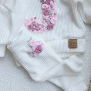 Legginsy dla dziewczynki z haftowanymi kwiatami
